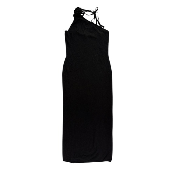 NWT Reformation Ilaria Cashmere Dress Women XL Black Rosette One Shoulder Maxi - Picture 3 of 10